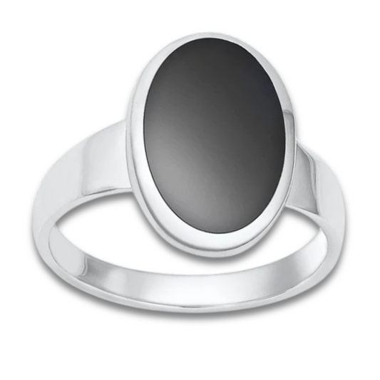 Black Onyx Oval Ring on a white background.