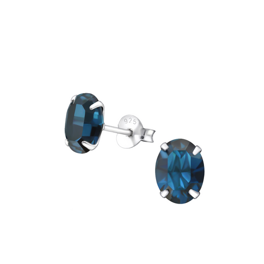 E-73 Blue Oval CZ Crystal Stud Earrings