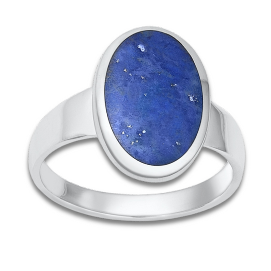 Lapis Oval Ring on a white background.