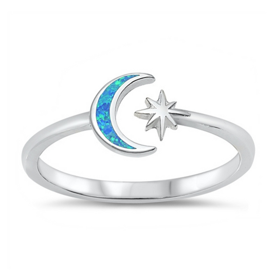 R-44 Blue Opal Moon and Star Ring