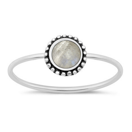 Small Moonstone Bali Ring on a white background.