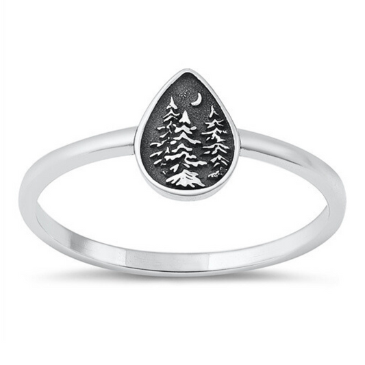 Trees and Moon Ring on a white background.