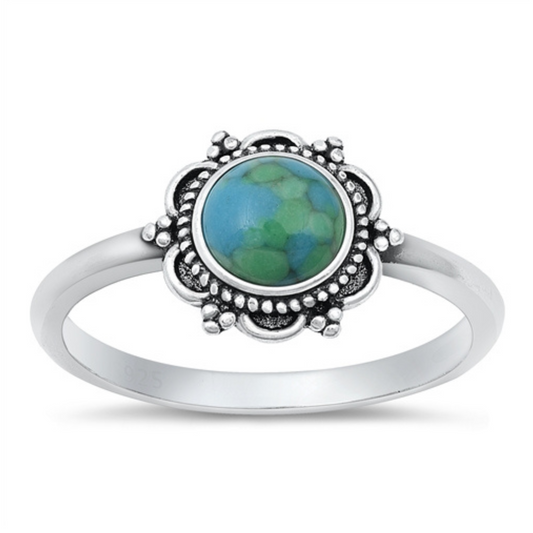 Turquoise Lotus Flower Ring on a white background.
