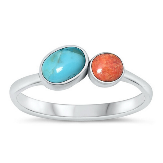 Turquoise and Red Agate Ring on a white background.