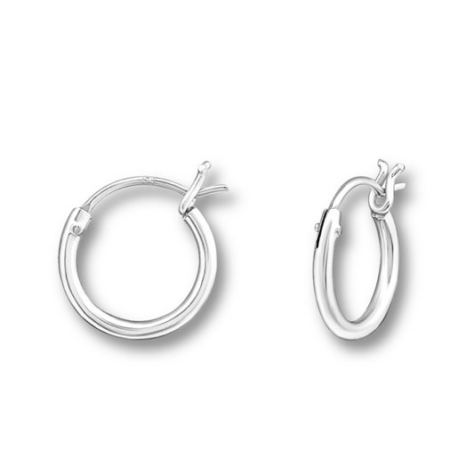10mm Hoop Silver Earrings on a white background.
