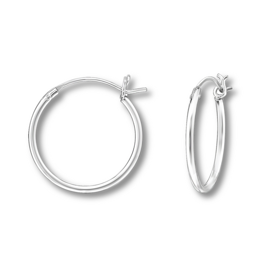 16mm Hoop Silver Earrings on a white background.
