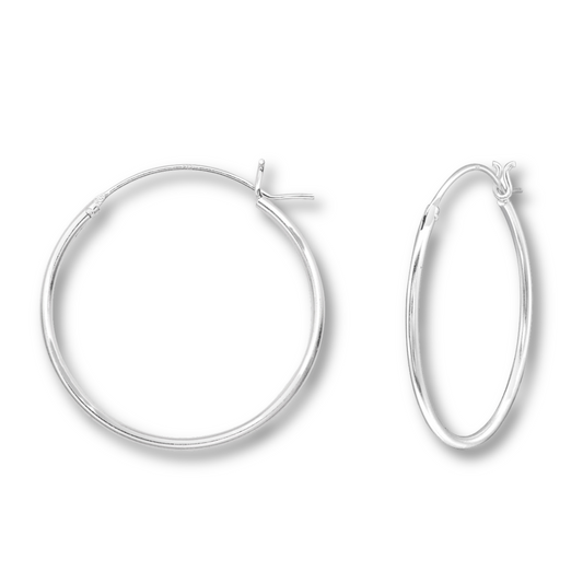 25mm Hoop Silver Earrings on a white background.