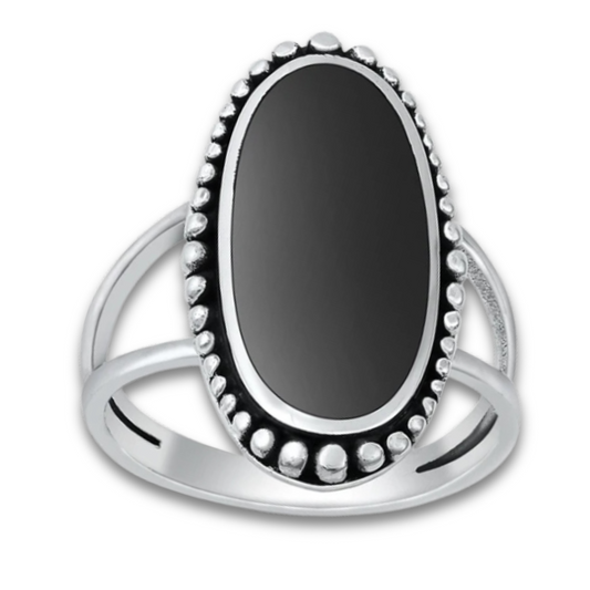 Black Onyx Double Band Ring on a white background.
