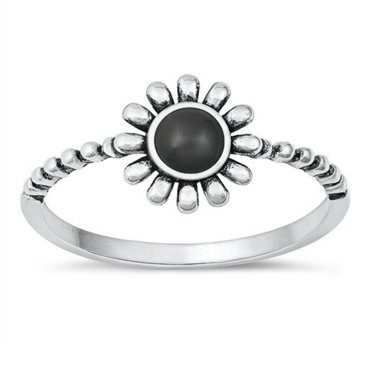 Black Onyx Flower Ring on a white background.
