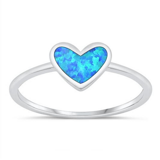 Blue Lab Opal Heart Ring on a white background.