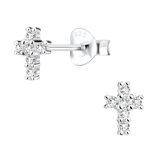 CZ Cross Earrings on a white background.