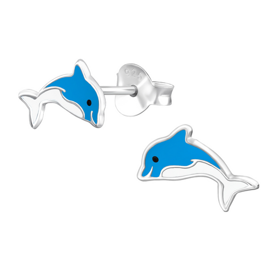 Colorful Dolphin Earrings on a white background.