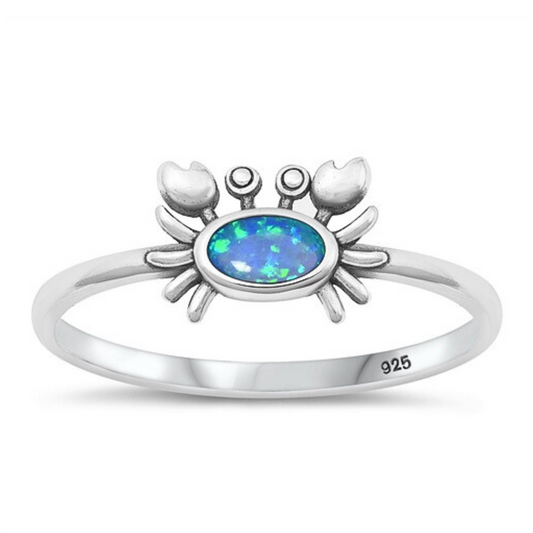 Crab Blue Lab Opal Ring on a white background.