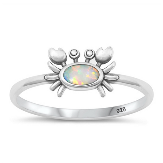 Crab White Lab Opal Ring on a white background.