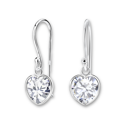 Crystal Heart CZ Earrings on a white background.