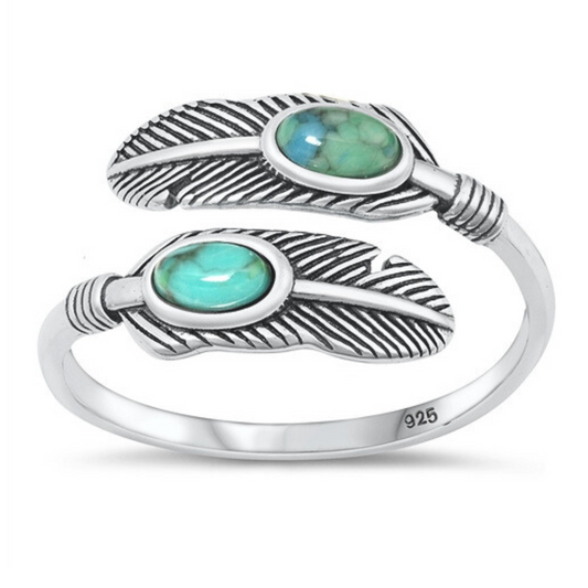 Double Turquoise Feather Ring on a white background.