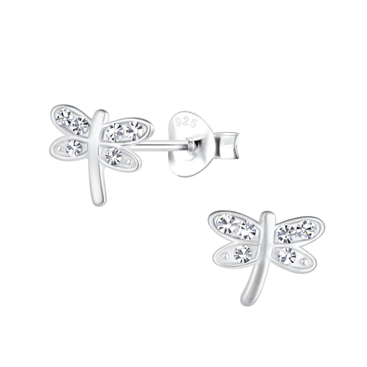 Dragonfly CZ Crystal Earrings on a white background.