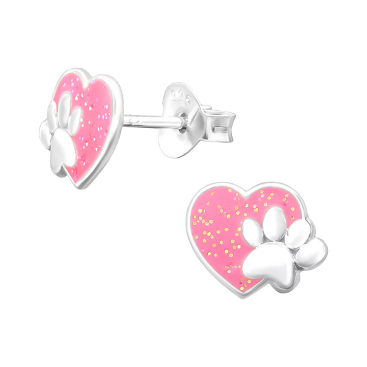 E-235 Pink Heart Paw Print Earrings