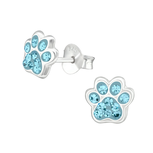 E-236 Aquamarine Paw Print Earrings