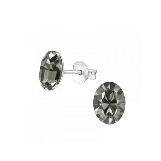 E-82 Black Diamond Oval Stud Earrings