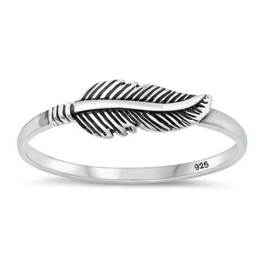 Feather Silver Ring on a white background.