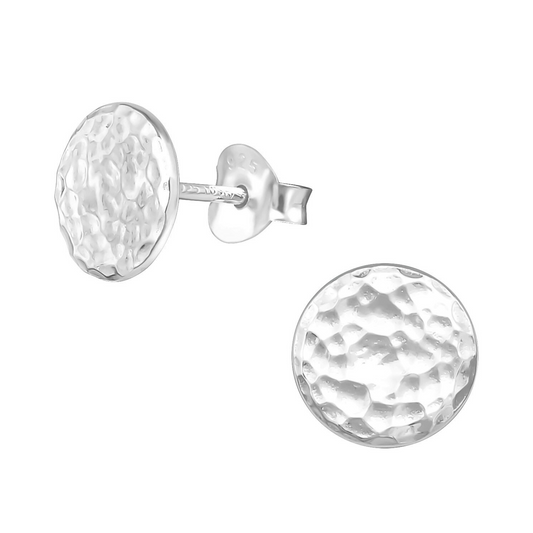 Hammered Circle Earrings on a white background.