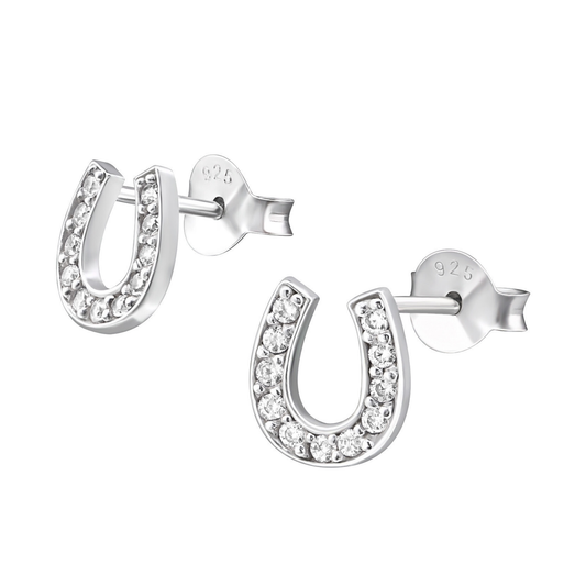 Horseshoe CZ Crystals Earrings on a white background.