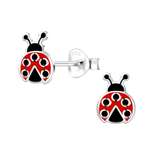 Ladybug with Antenna Earrings on a white background.