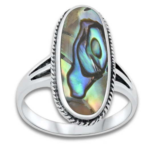  Large Abalone Ring with Detail on a white background.
