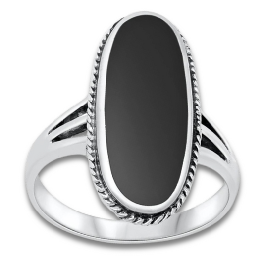 Large Black Onyx Ring with Detail on a white background.