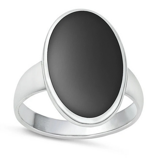  Large Oval Black Onyx Ring on a white background.