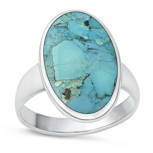 Large Oval Turquoise Ring on a white background.