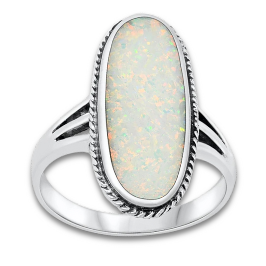 Large White Opal Ring with Detail on a white background.