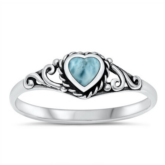 Larimar Heart Ring with Detail on a white background.