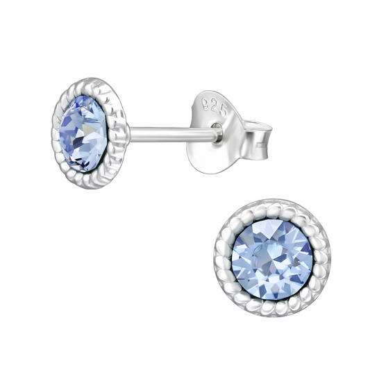 Light Sapphire Crystal Earrings on a white background.