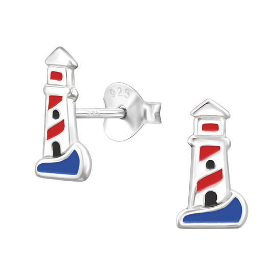 Lighthouse Earrings on a white background.