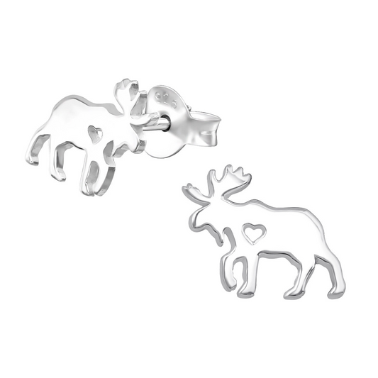 Moose with Heart Earrings on a white background.