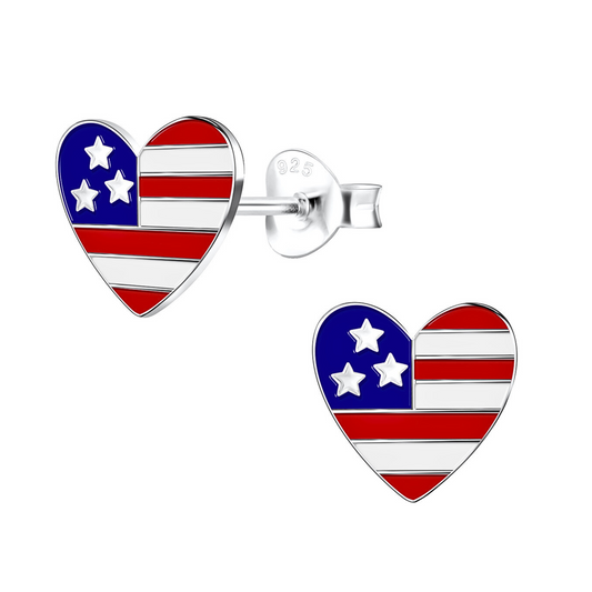 Patriotic Heart Earrings on a white background.