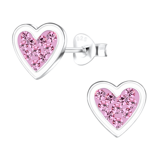 Pink CZ Heart Earrings on a white background.