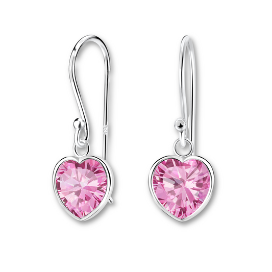 Pink Heart CZ Earrings on a white background.