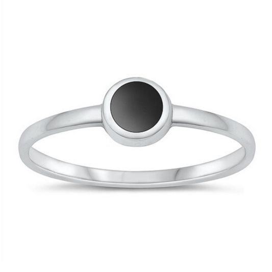 Sterling Silver Tiny Round Black Agate Ring