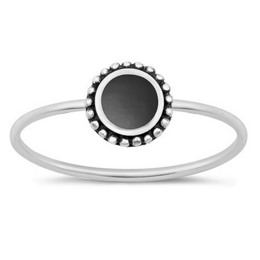 Small Black Onyx Bali Ring on a white background.