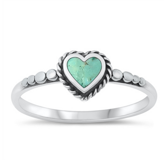 Small Turquoise Heart Ring on a white background.