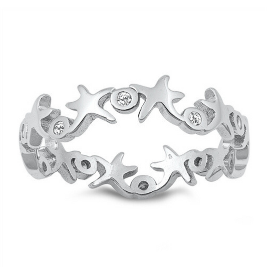 Starfish CZ Infinity Ring on a white background.