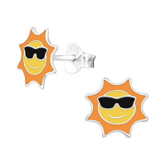 Sun with Glasses Earrings on a white background.
