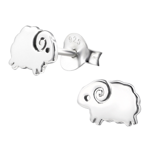 Tiny Sheep Earrings on a white background.