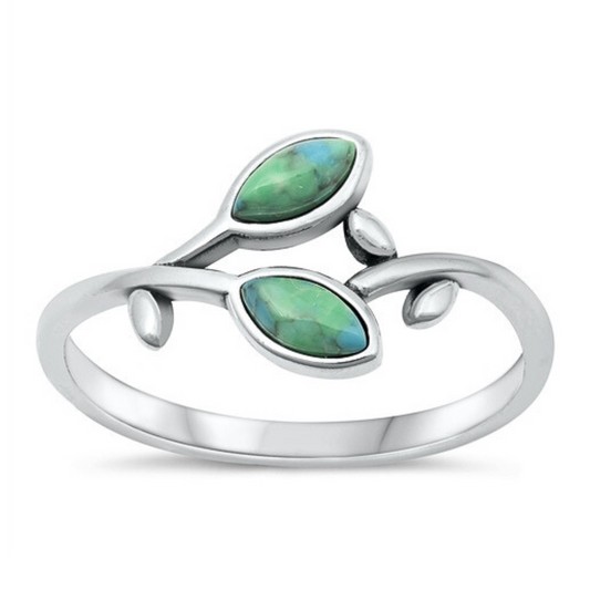  Turquoise 2 Leaves Ring on a white background.