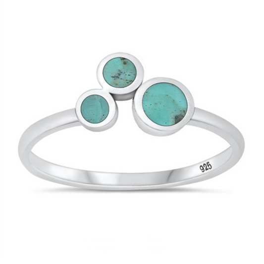 Turquoise 3 Stone Ring on a white background.