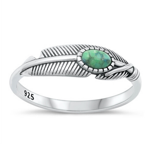Turquoise Feather Ring on a white background.