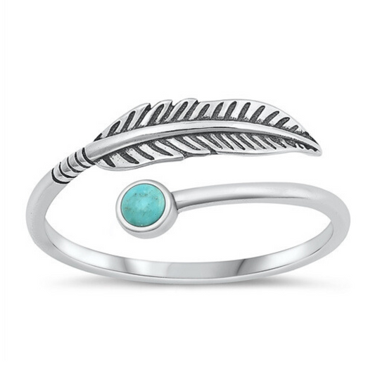 Turquoise Feather Wrap Ring on a white background.